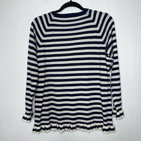 Sail To Sable STS Women’s 100% Cashmere Striped Sweater Navy Blue Nautical L - Picture 2 of 6